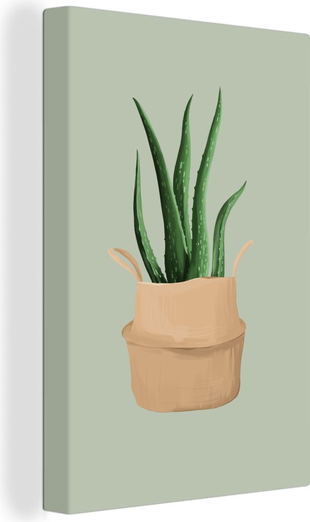OneMillionCanvasses - Leinwandbilder - 90x140 cm, Pflanzen - Aloe Vera - Blumentopf, Wandbilder Kunstdruck Wanddekoration - Wandschmucke - Schlaf...