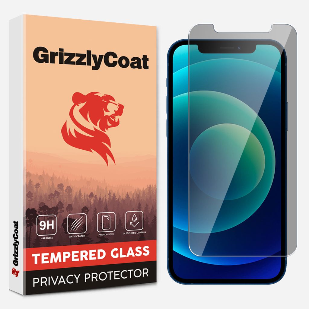GrizzlyCoat Easy Fit AntiSpy iPhone 12 Mini Panzerglas Gehärtetes Glas Displayschutz Privacy - Hüllenfreundlich + Applikator