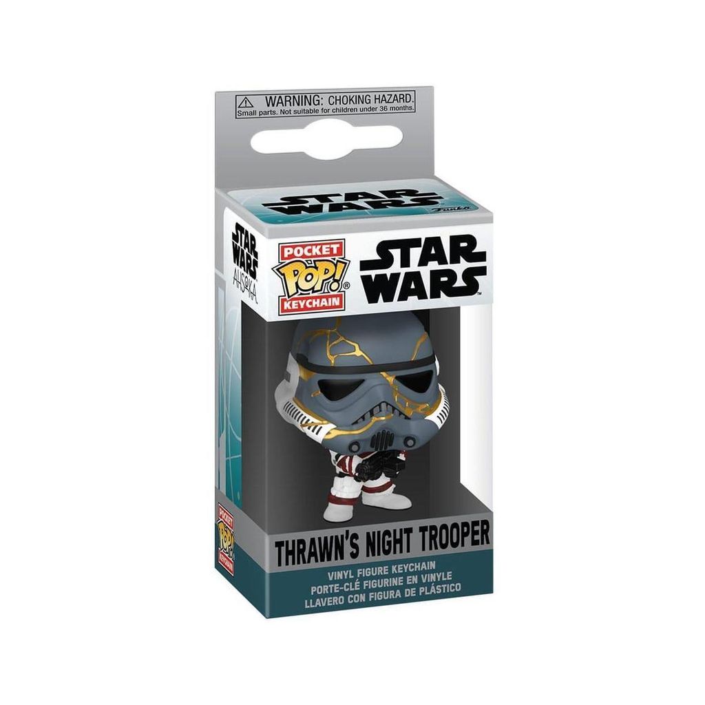 A Funko Pop! keychain of Thrawn's Night Trooper from Star Wars, presented in its retail packaging.