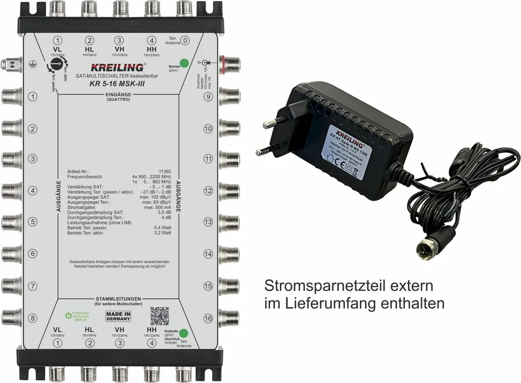 Répartiteur multiswitch cascade pour installation satellite 16 usagers