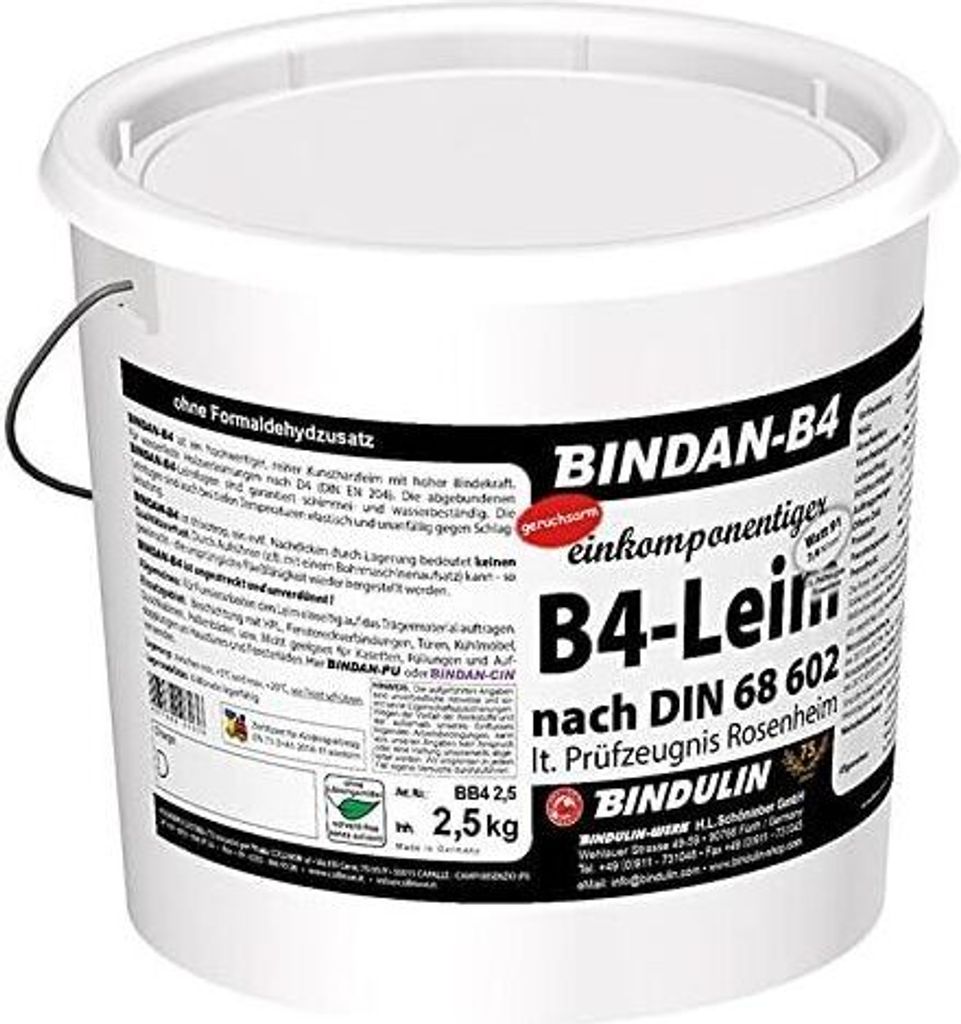 Holzleim wasserfest, BINDAN-B4 (1-Komponenten-B4-Leim) 2,5 kg Eimer incl. Pinsel von E-Com24 (Bindan B4 2,5 kg)