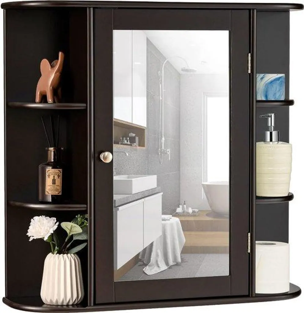 Armoire miroir salle de bain en bois blanc et gris, format 66x63x16cm