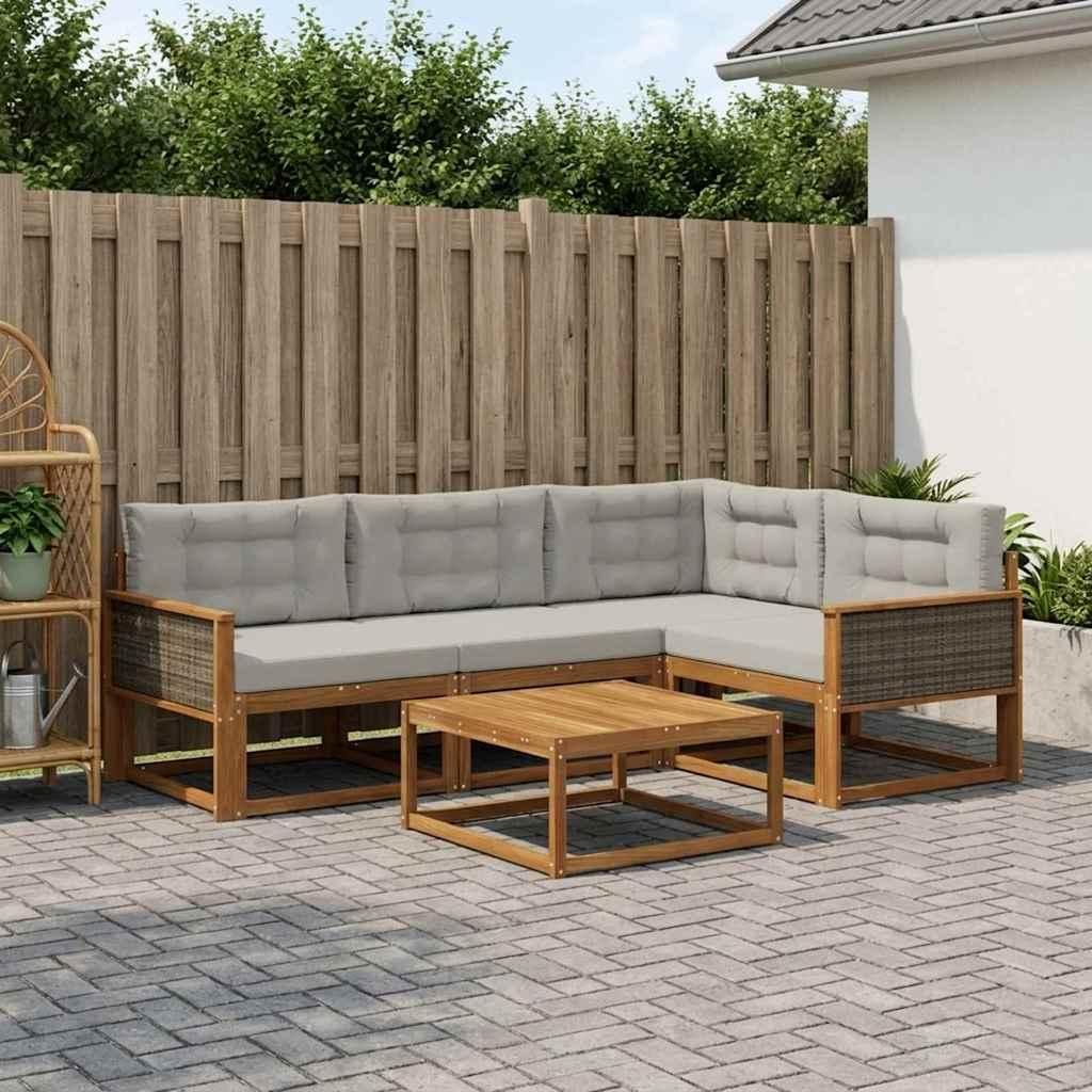 Möbel Outdoor-Sofagarnitur mit Kissen 5 pcs Natur und HellgrauGartensofas - Gartensofas c861