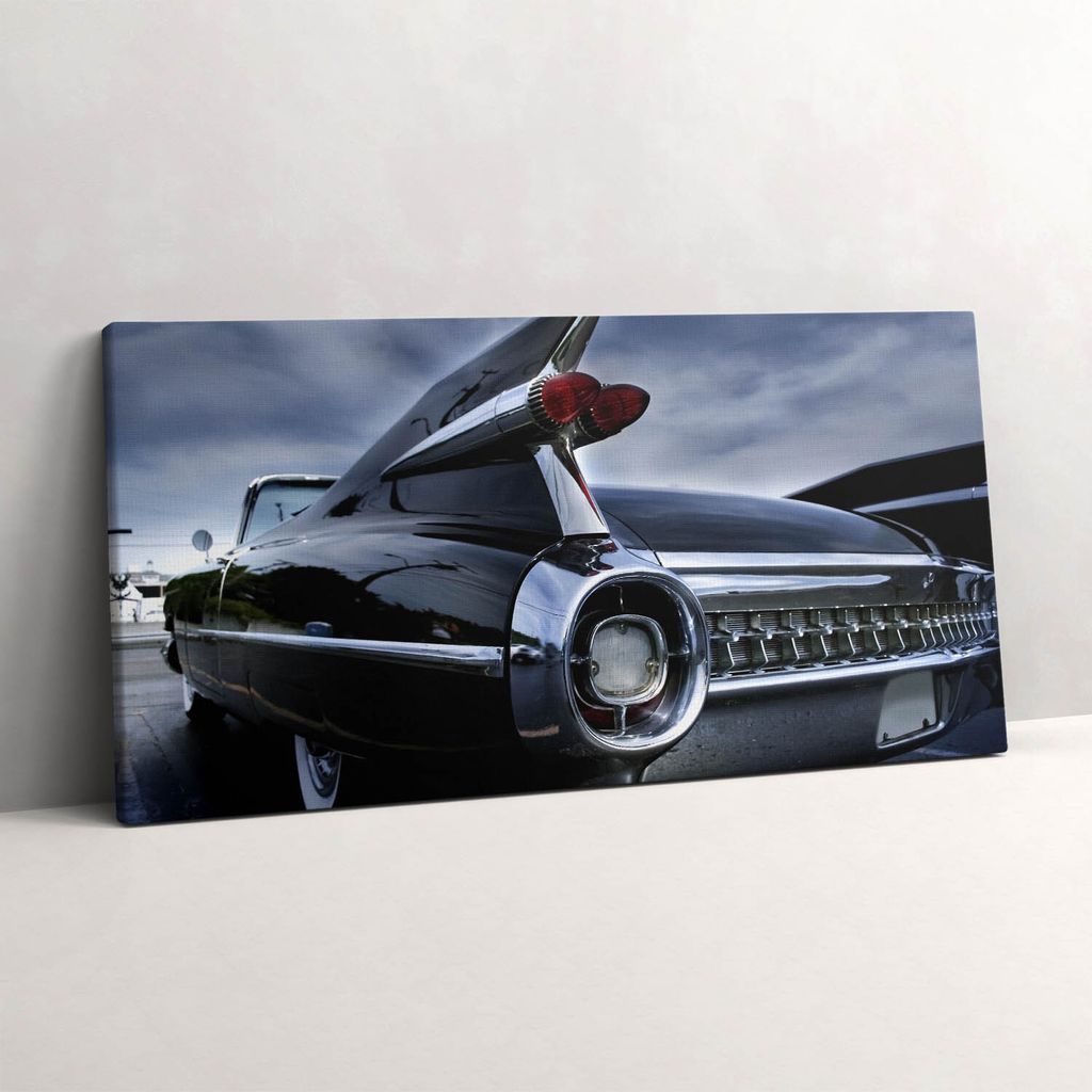 Schwarzer Oldtimer Cadillac – Leinwandbild Wandbild – 120x60 cm – Leinwandbilder – Wandbilder – Schlafzimmer – Flur