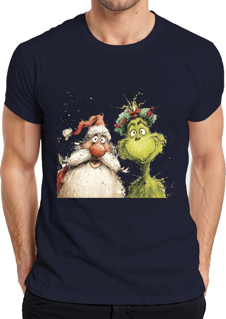 Grinch Weihnachtsmann lustig Weihnachten Geschenk grün Kranz Herren T-Shirt, Navy, L