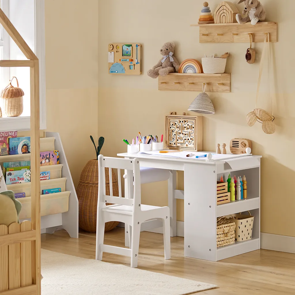 SoBuy KMB60-W Table pour Enfants avec 1 Chaise et Porte-rouleau Papier