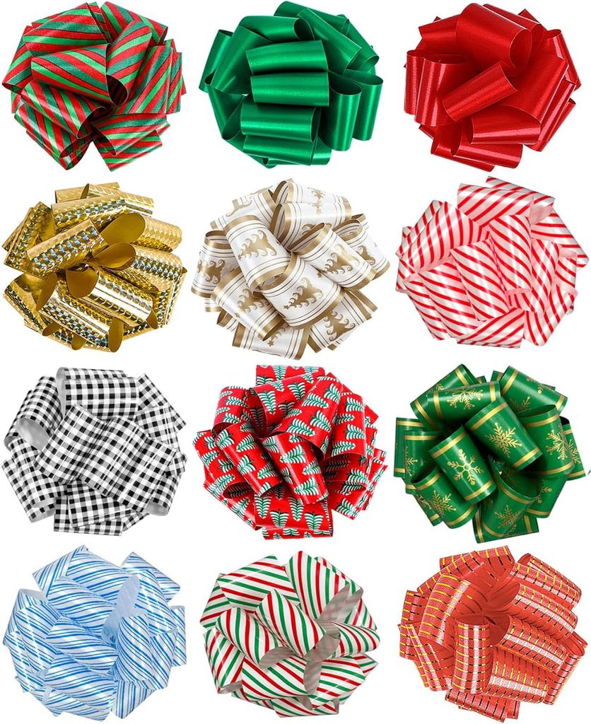 12 Pcs Christmas Bows for Gift Wrapping Pull Bows and Ribbon for Presents, Gift Baskets