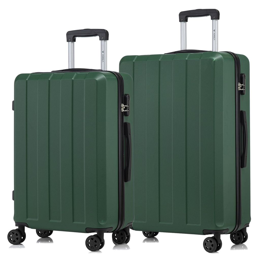 Suitcase Set, Rollkoffer Handgepäck, Kofferset, mit 4 Rollen 360°, Hartschalenreise Zahlenschloss, Weicher Gummigriff (2er Set, L&XL, Dunkelgrün)