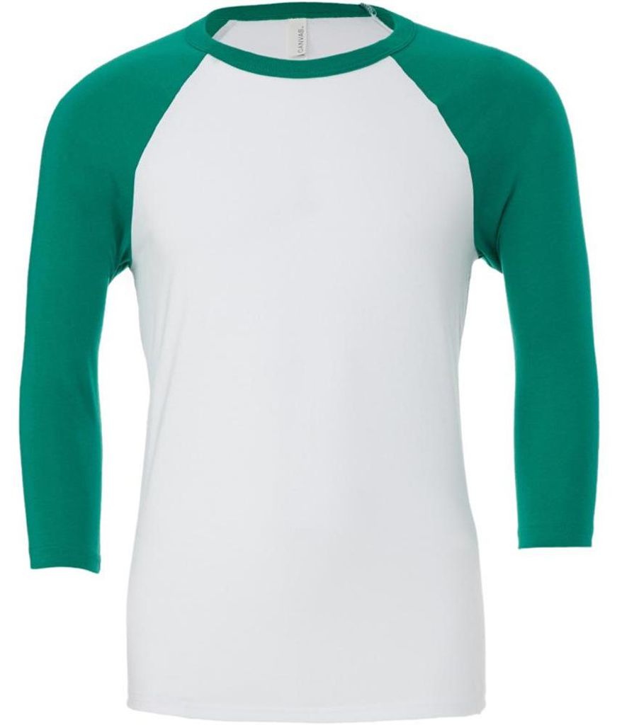 Canvas Herren Baseball T-Shirt, 3/4-Ärmel LT792 (XL) (Weiß/Kellygrün)