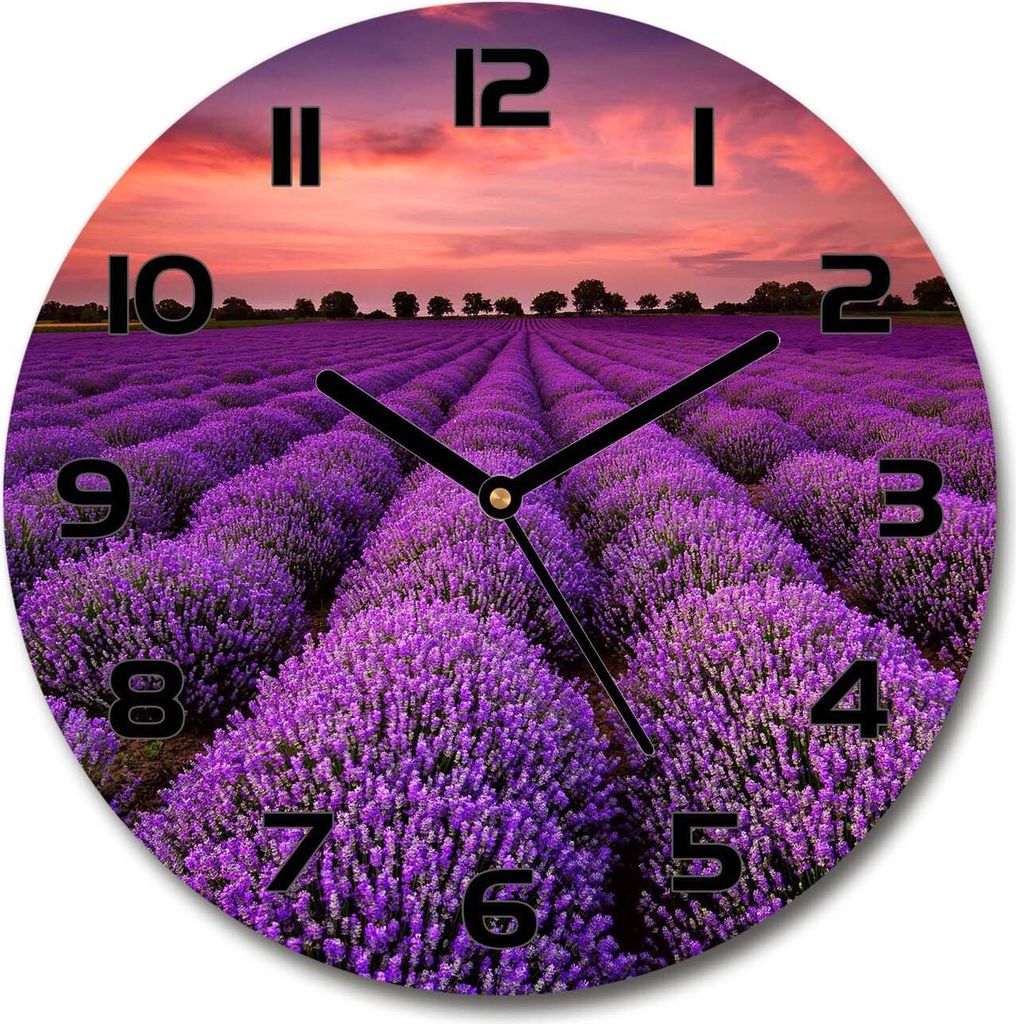 Wanduhr aus Glas 30fi Glasbild Glasuhr Gehärtetes Glas - schwarze-zeiger - Lavender field
