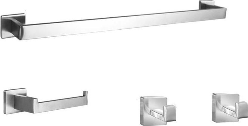 INF Quadratisches Badezimmer-Hängeregal-Set, 4-teilig, 40 cm, zum Bohren Silber