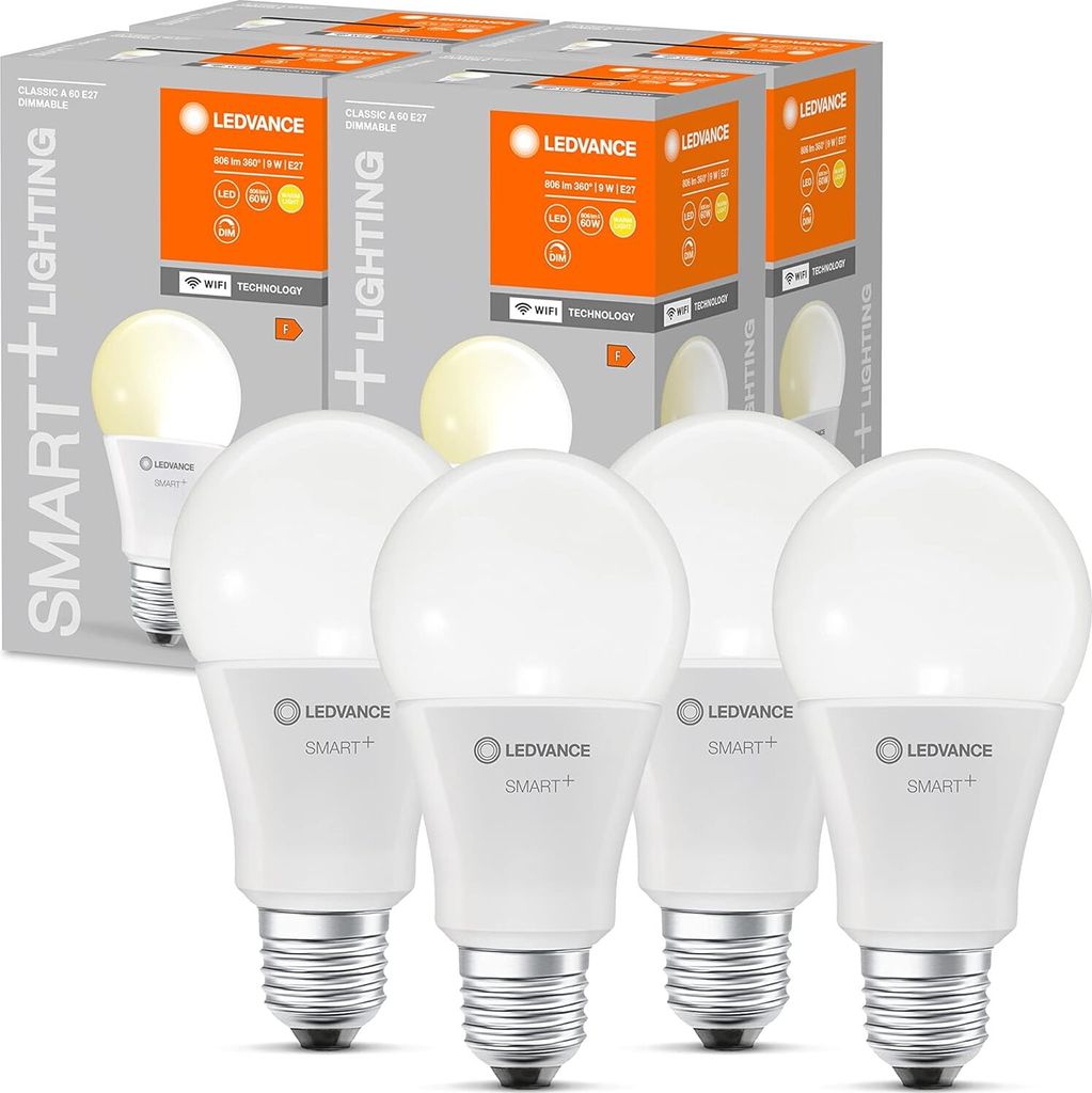 LEDVANCE Smarte LED-Lampe mit WiFi Technologie, Sockel E27, Dimmbar, Warmweiß (2700 K), ersetzt Glühlampen mit 60 W, SMART+ WiFi Classic Dimmable...
