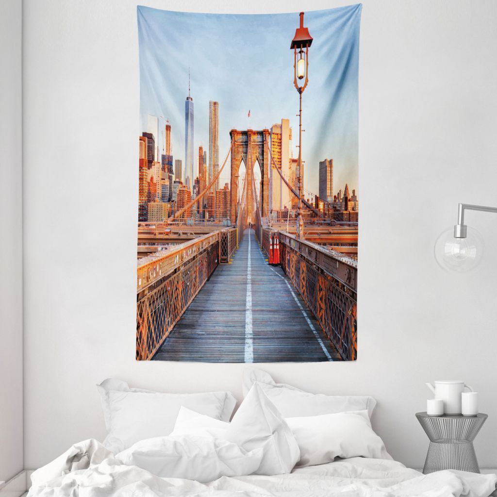 ABAKUHAUS Stadt Wandteppich und Tagesdecke, Brooklyn Bridge Manhattan aus Weiches Mikrofaser Stoff Waschbar ohne Verblassen Digitaldruck, 140 x 230...