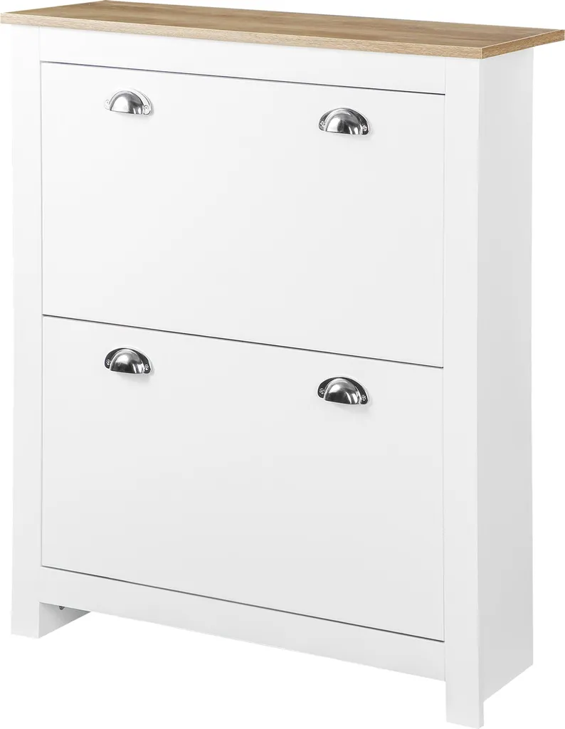 Armoire à chaussures étroite 2 tiroirs rabattables et étagères blanc