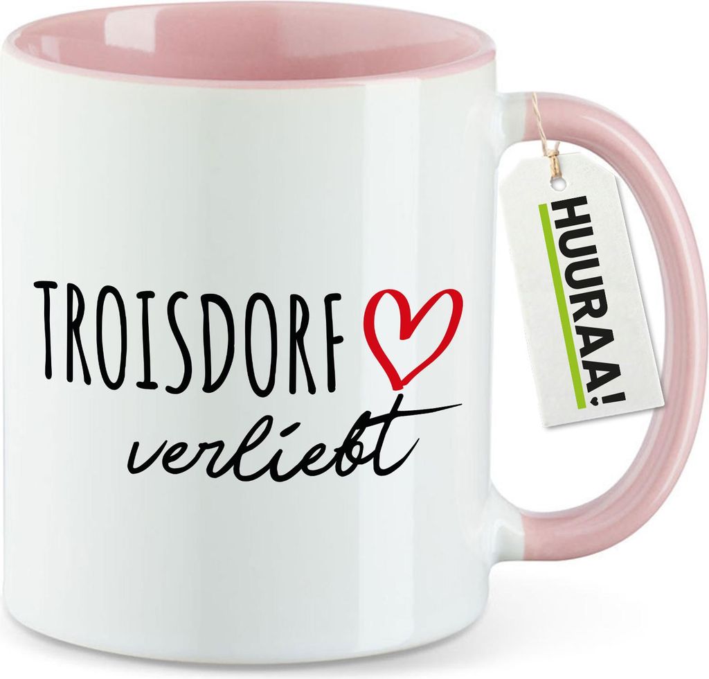 Huuraa Kaffeetasse Troisdorf verliebt 330ml Rosa Keramik Kaffeebecher Geschenkidee