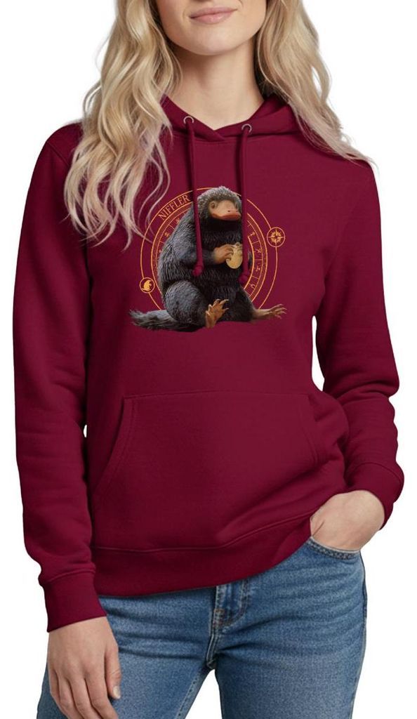 Spreadshirt Phantastische Tierwesen Niffler mit Gold Damen Hoodie, XXL, Bordeaux