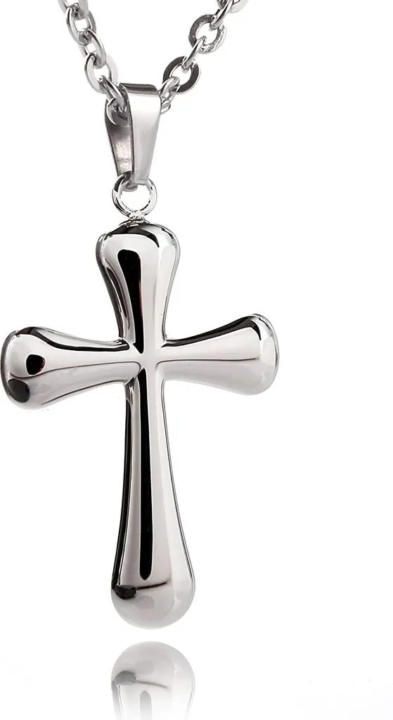 Collana Uomo Donna Con Ciondolo Croce Doppio Strato In Acciaio Inossidabile - Gioiello Vintage Argenteo Con Catella A Grano Di Riso, Ideale Regalo Di Compleanno, Natale, Anniversario