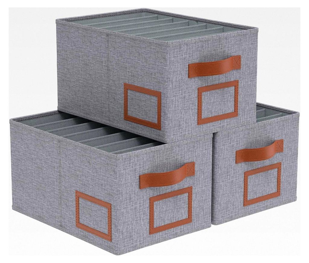 3er Set Kleiderschrank Organizer, Aufbewahrungsboxen, Faltbare Aufbewahrungsboxen, Stoff Kleideraufbewahrung mit Fächern, für Hosen und Hemden, 3...