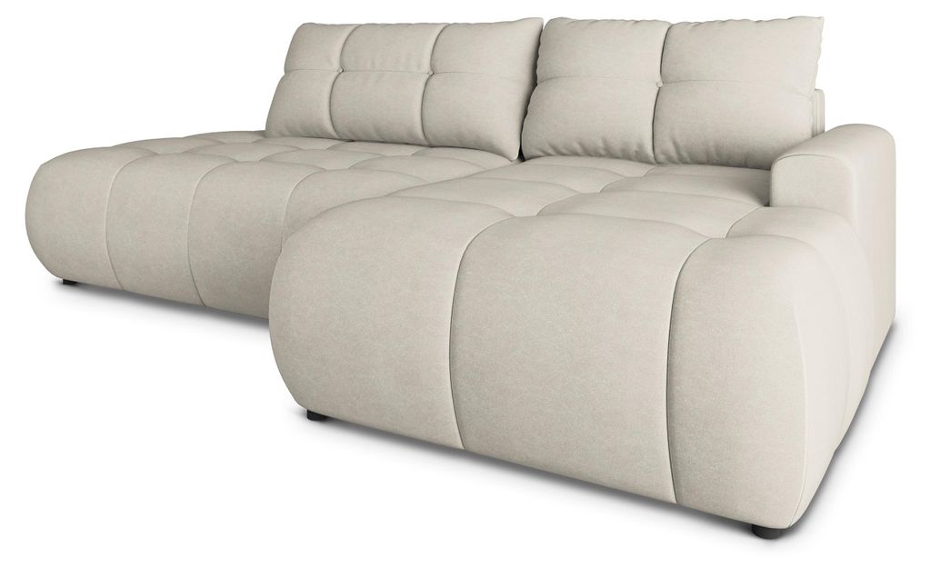 Masseno Ecksofa FLUMA CL R-S mit Schlaffunktion L-Form, Sofa mit Bettkasten, Wohnzimmersofa, Couch, Soffa, Bettsofa, Couchgarnitur- Creme, CASTEL 03