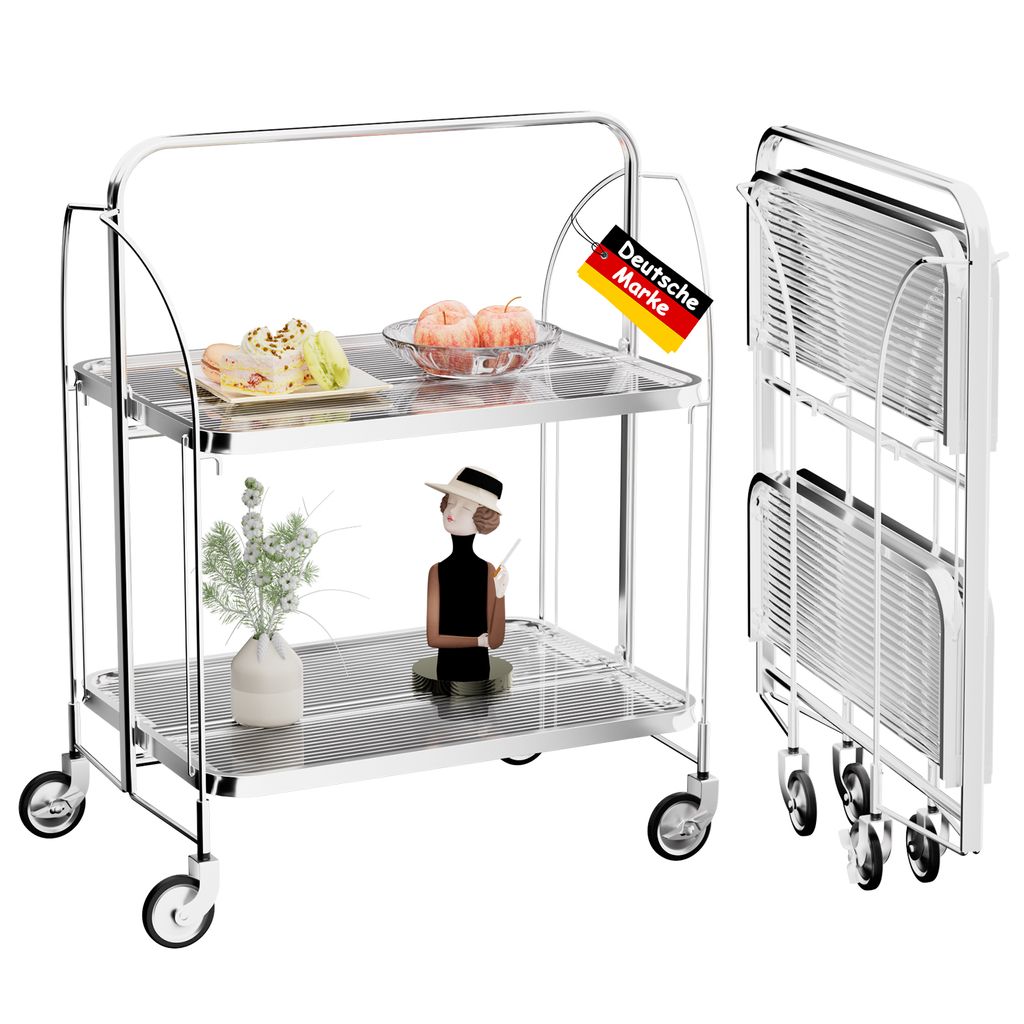 Edelstahl Servierwagen 2 Ebenen 68×40×80 cm – Rollwagen Küchenwagen aus Edelstahl, stabiler Servierwagen für Gastronomie, Hotel, Restaurant, ...