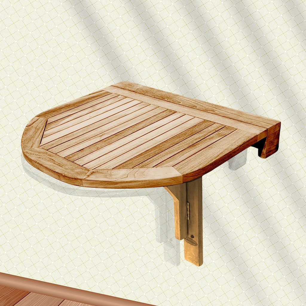 Teako Design nástěnný skládací stolek kulatý teakový Obrázek produktu 