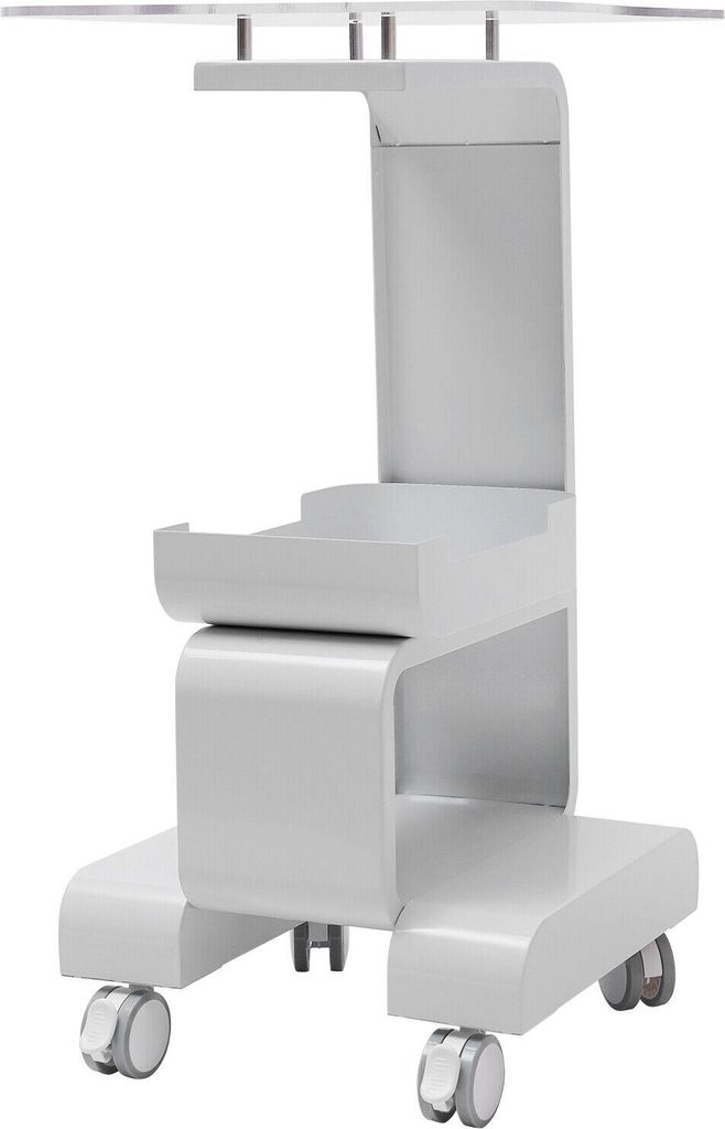 A white beauty trolley with wheels.