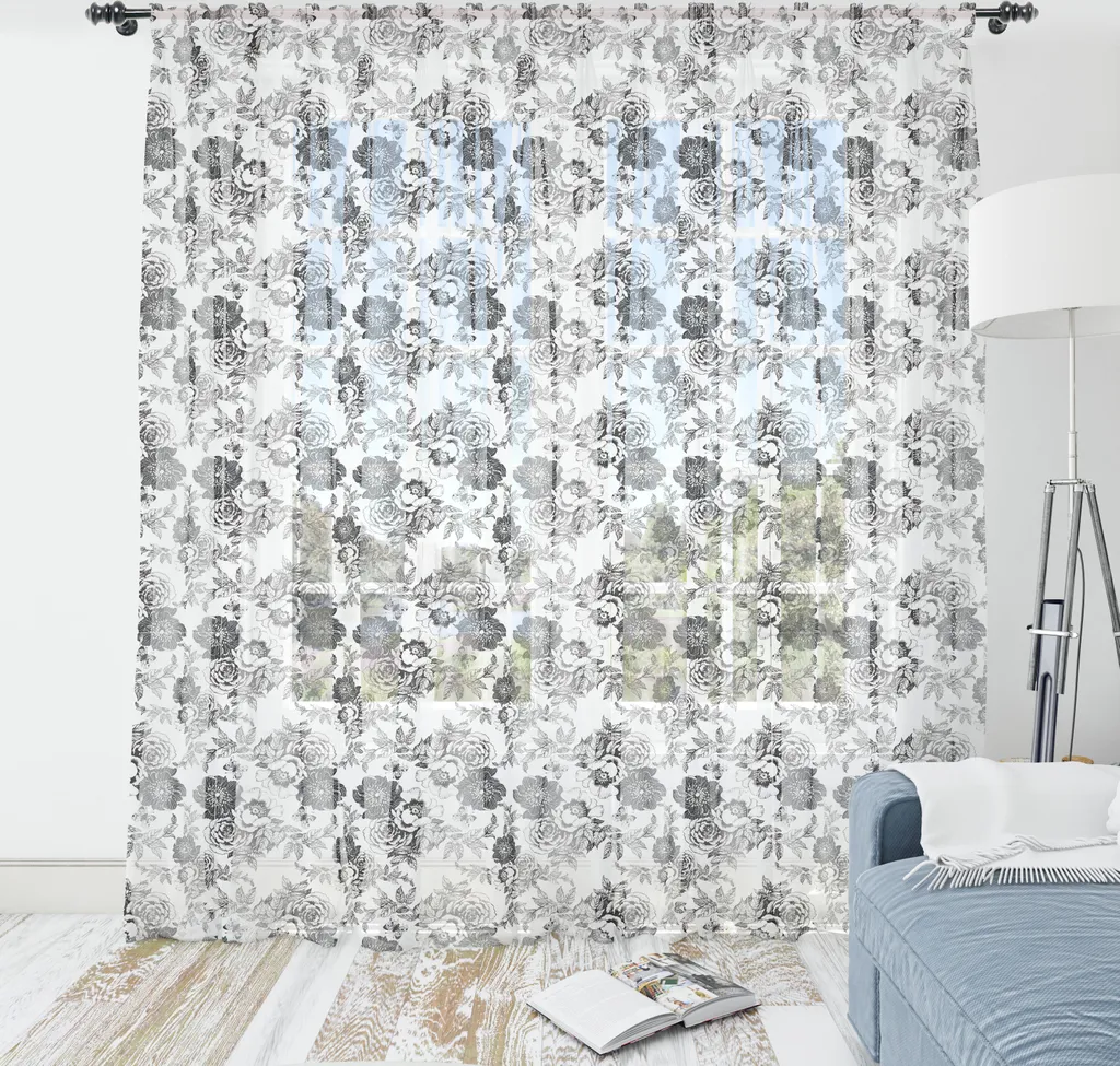 Arazzo Decorativo Fiori Grigio ABAKUHAUS - Atmosfera Relax Satin 220x274