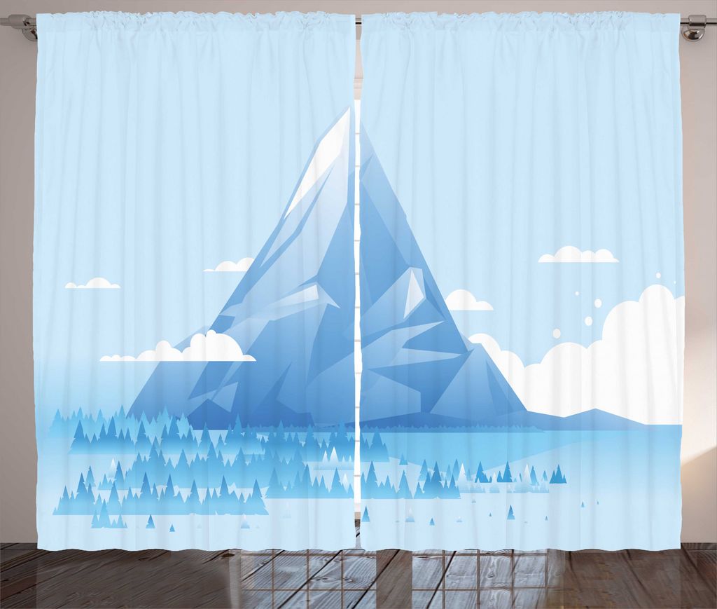 ABAKUHAUS Reise Rustikaler Gardine, Hohe Geometric Berg Kunst, Schlafzimmer Kräuselband Vorhang mit Schlaufen und Haken, 280 x 225 cm, Baby Blue W...