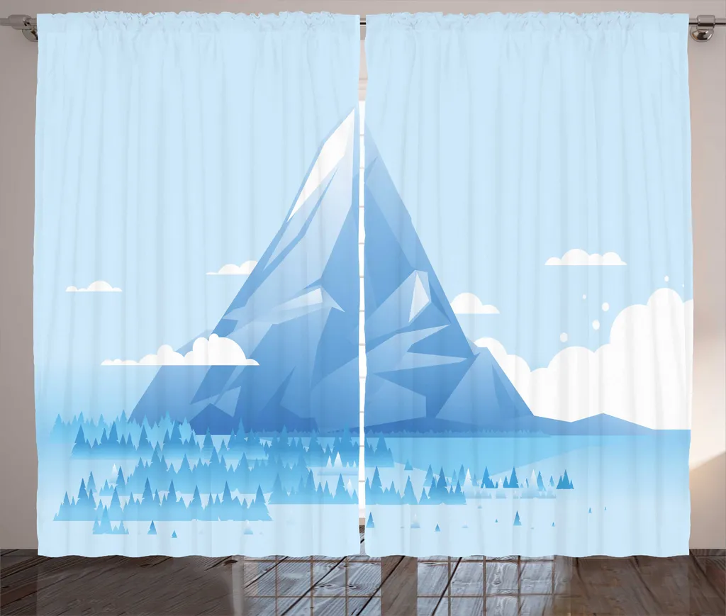 Rideau pour chambre motif montagne décoration scandinave bleu 280x225cm