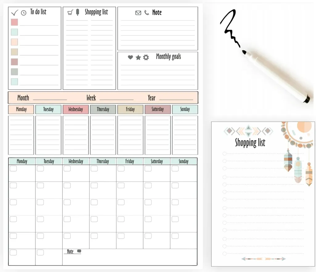 Organizer Magnetico Cucina: Lavagna Bianca con Calendario e Note