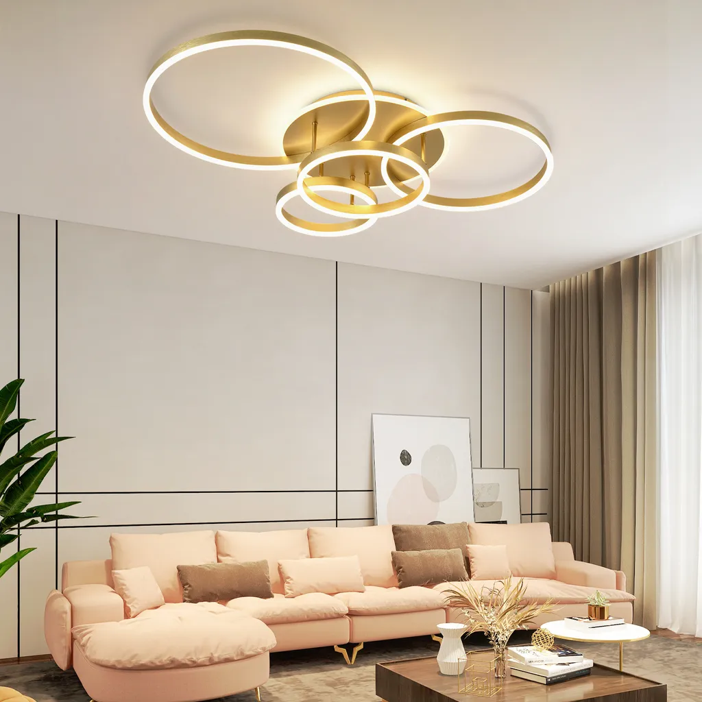 ZMH Plafonnier LED 98cm 90W à Intensité Variable avec Télécommande Or - 6