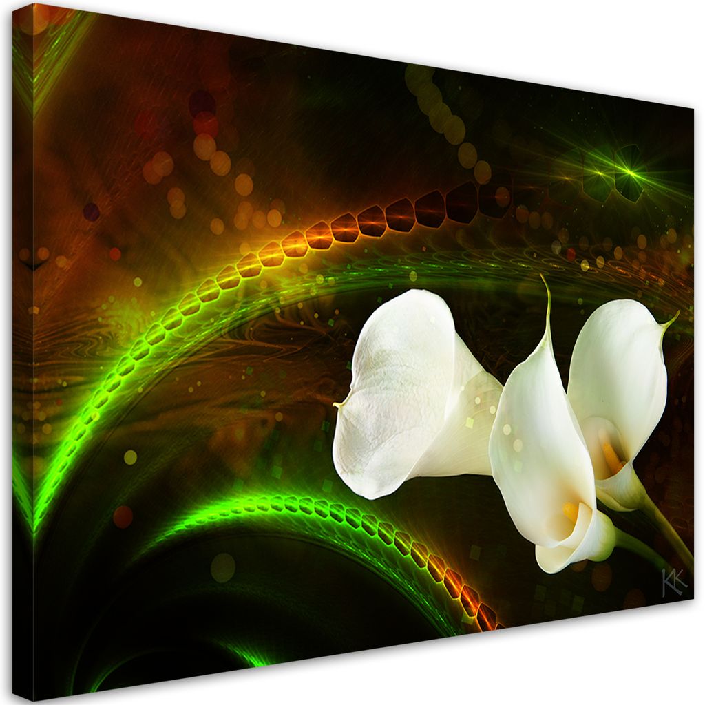 Leinwandbild Weiße Calla-Lilien Blumen 100x70 Feeby Gelb bild für die wand bereit zum aufhängen