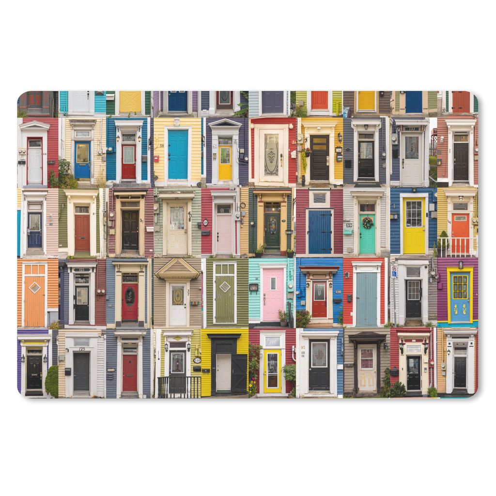 MuchoWow Schreibtischunterlage Türen - Bunt - Collage - Architektur 60x40 cm - XXL Mauspad - Großes Mauspad