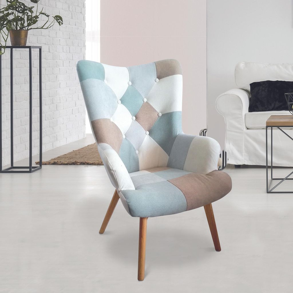 Fauteuil Helsinki Patchwork Bleu Image du produit 