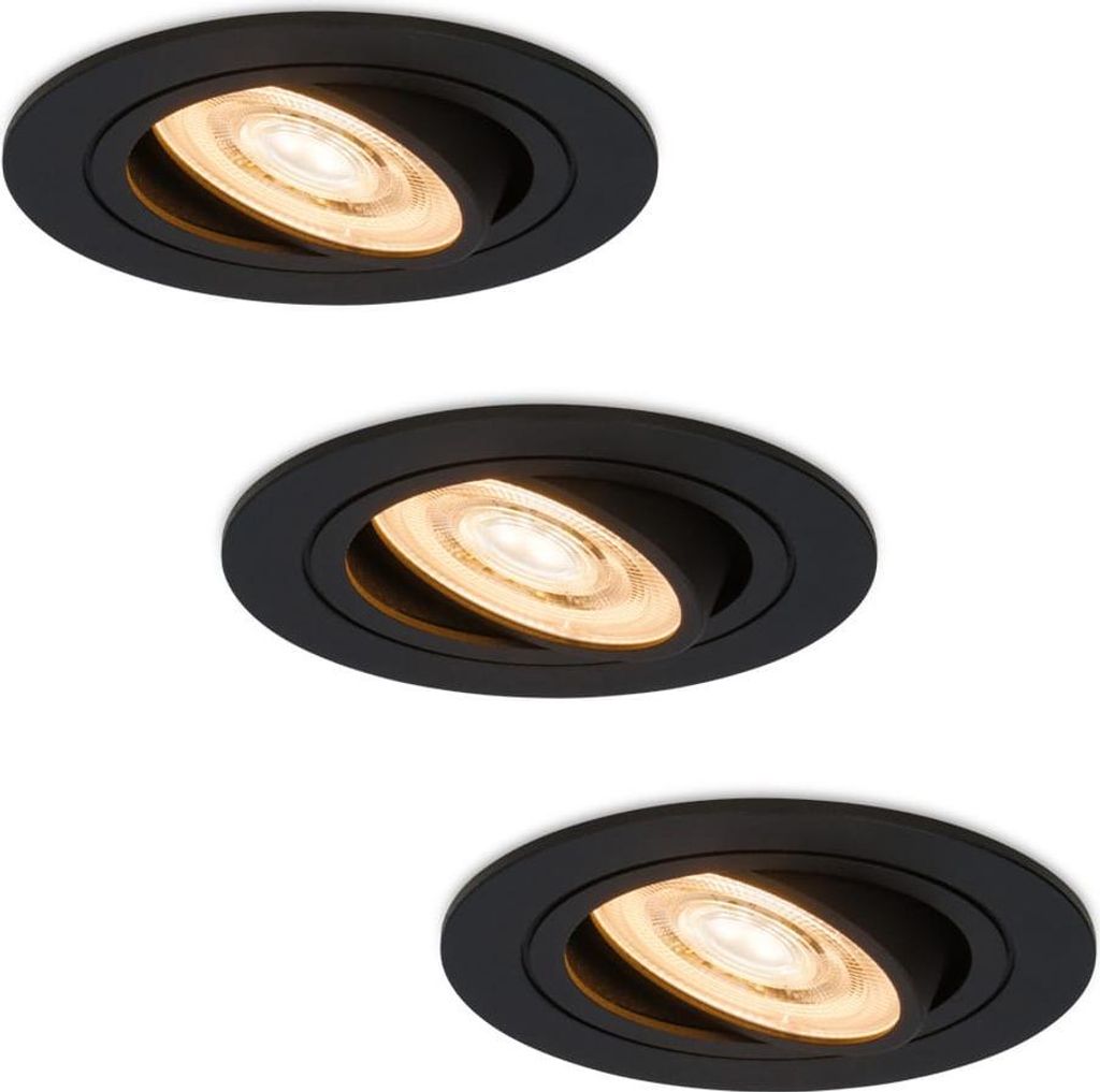 hoftronic LED Einbaustrahler 6W 570lm 2700K Schwarz dimmbar schwenkbar 3er Set