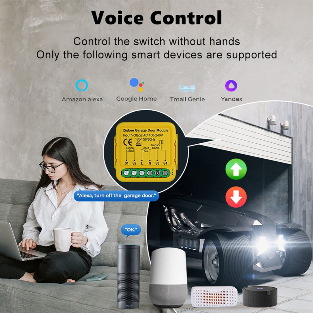 Tuya ZigBee Toröffner Intelligentes Garagentor Controller Modul Handy Fernbedienung Tuya APP Control Kompatibel mit Alexa und Home für Sprachsteu...