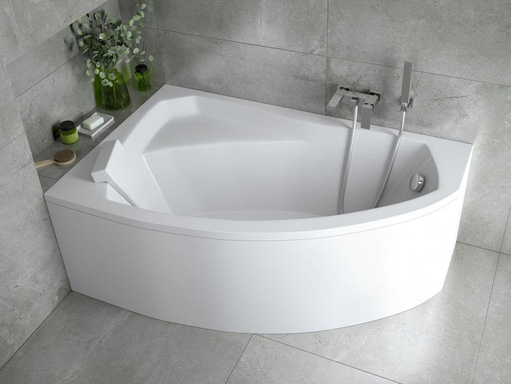 BADLAND Eckbadewanne Badewanne Rima LINKS 130x85 mit Acrylschürze, Füßen und Ablaufgarnitur GRATIS