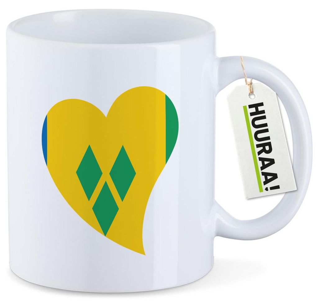 Huuraa Kaffeetasse St. Vincent und die Grenadinen Flagge Herz 330ml Weiß Keramik Kaffeebecher Geschenkidee