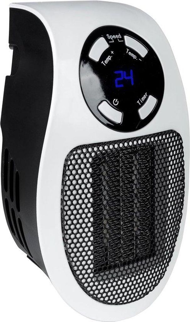Elektrische Steckkachel, miniatur, keramisch, 90° drehbar, Netzstecker, Timerfunktion, LED-Anzeige, regelbar