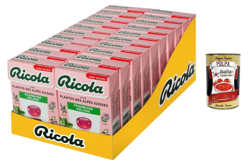 Italian Gourmet Schweizer Alpenkräuter Bonbons Zuckerfrei – Himbeere & Melisse – 20x50g Vorratspack – Kräuterpastillen für Hals & Atem –...