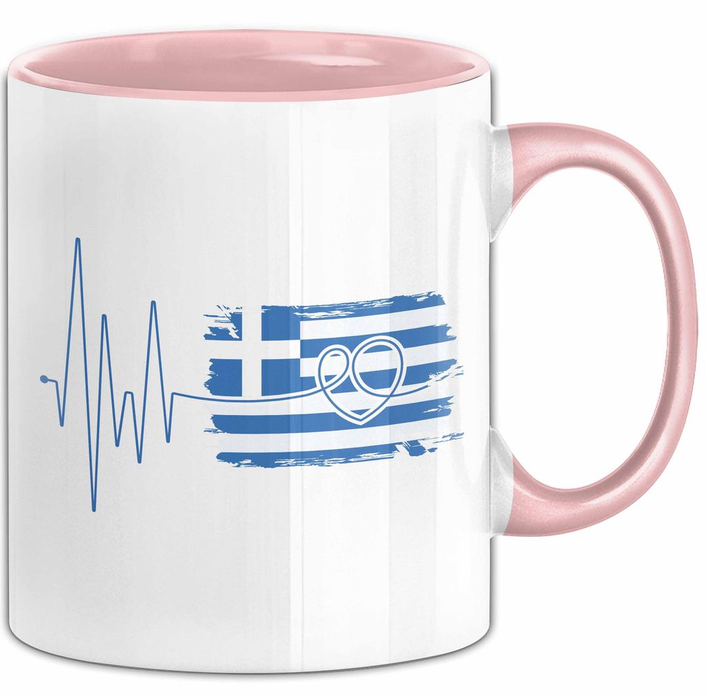 Griechenland Tasse Geschenk Grieche Flagge Herz Kaffee-Becher (Rosa)