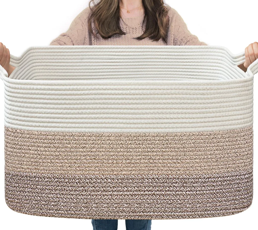 Panier à jouets chambre enfant en corde douce tressée marron clair