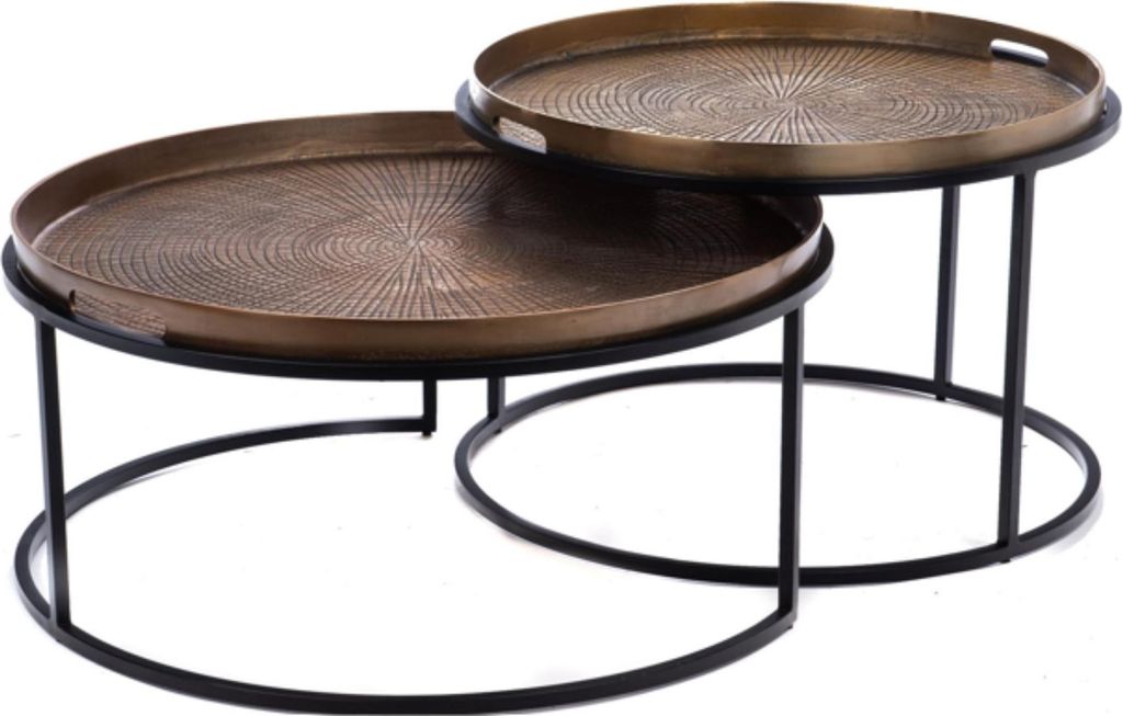 Couchtisch Julie Aluminium Kupferoptik Metallgestell Set 79x79x40 67x67x36 70x70x40 cm, Masse:79 cm X 79 cm + 67 cm X 67 cm