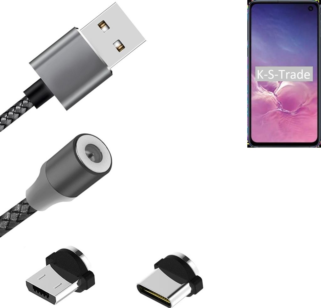 K-S-Trade Hochwertiges Magnet-Lade-kabel Sync-Kabel Daten-Kabel für Samsung Galaxy S10e (Dual-SIM) mit USB-Typ-C-Anschluss und Micro-USB-Anschluss 2A