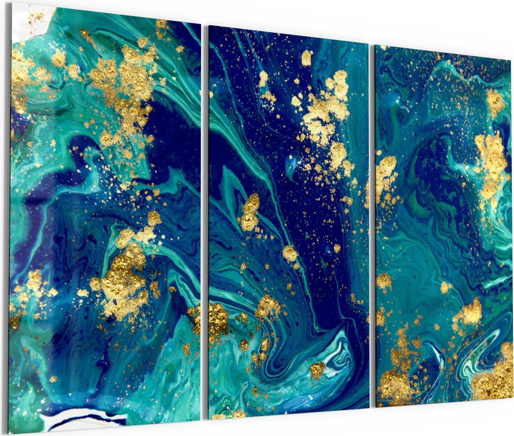 DEQORI Glasbild Echtglas 3x50x100 cm 'Marmor mit Goldakzent' Wandbilder XXL groß