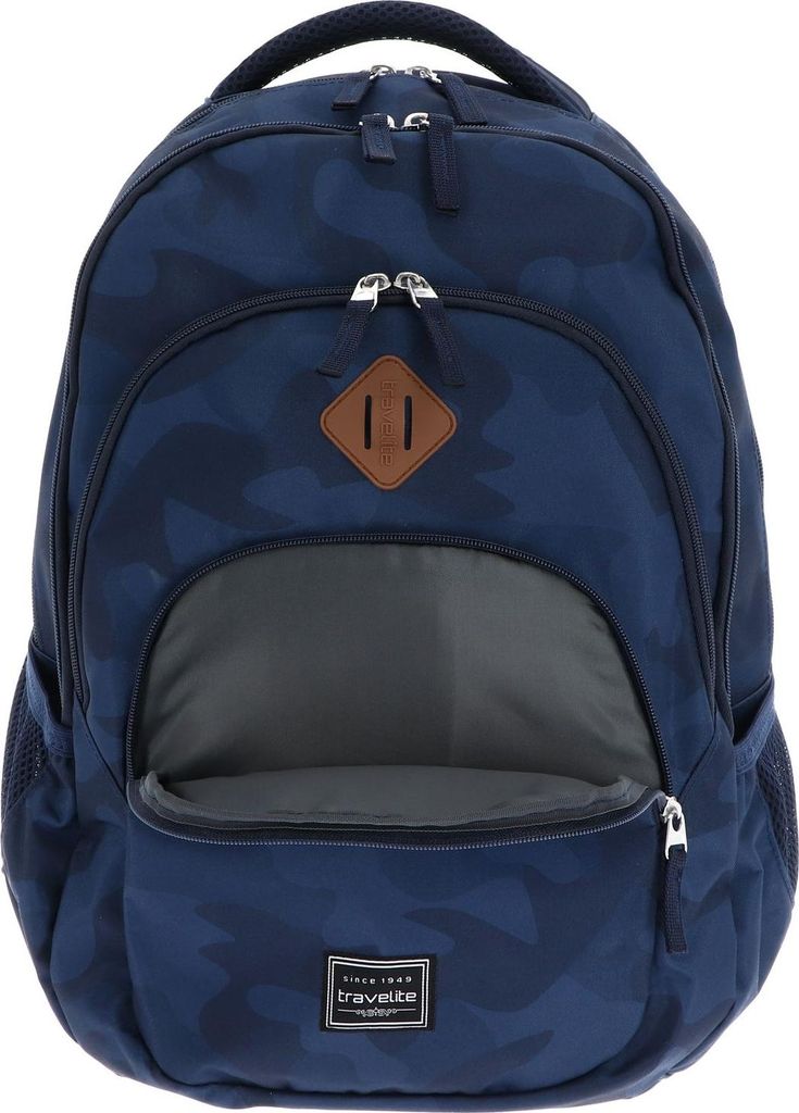 travelite Freizeitrucksack Rucksack mit Laptopfach Basic Melange Backpack 22L Camouflage Navy blau
