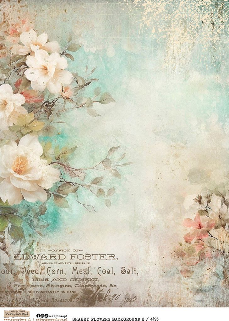 Reispapier Decoupage Bastelpapier A4 - Scraplove - Shabby Flowers Background 2