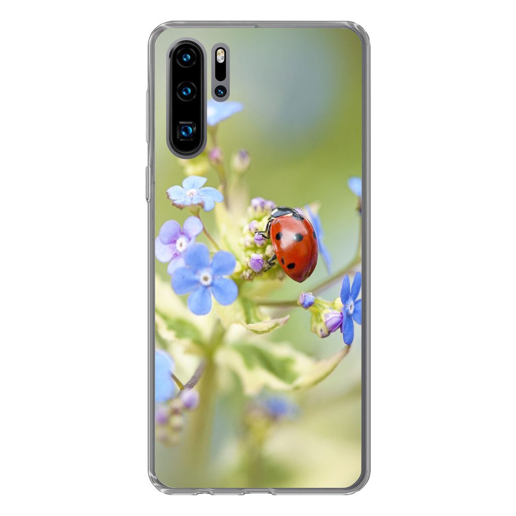 MuchoWow Handyhülle Schutzhülle Hülle für Huawei P30 Pro Marienkäfer - Blume - Frühling Silikon Softcase Handy Hülle - Schutzdeckel