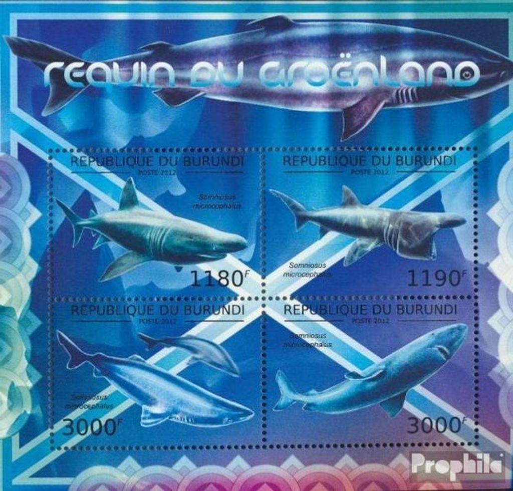 Briefmarken Burundi 2012 Mi 2635-2638 Kleinbogen (kompl.Ausg.) postfrisch Grönlandhai