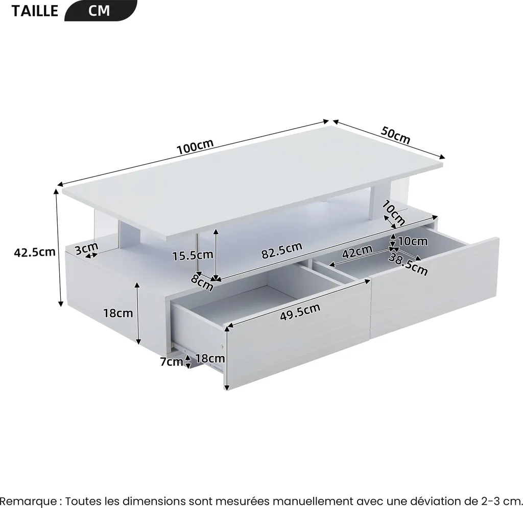 Table Basse de Salon Moderne avec LED Connectées et Double Rangement - 4